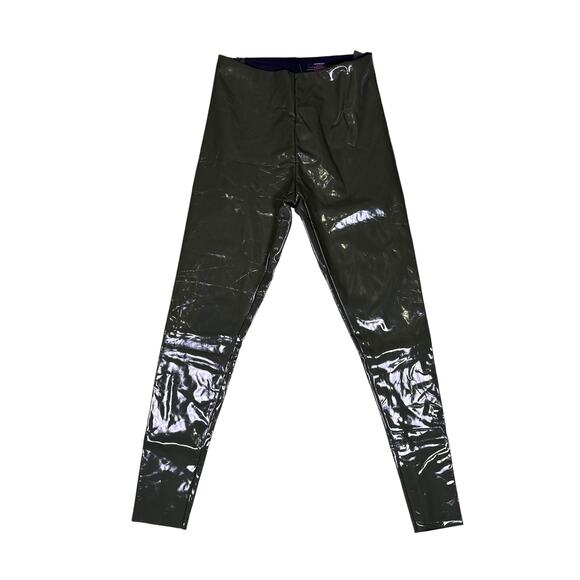 Commando Leggings Patent Faux Leather Womens Large Shiny Olive Green High Rise - Picture 2 of 8
